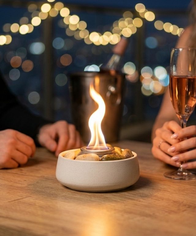 קמין בטון שולחני מעוצב "סנה בוער" 🔥– דגם אהרון קוטר 13 ס"מ